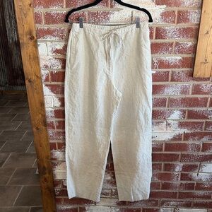 Liz Claiborne Sport Natural Tan Linen Wide Leg Pants Size 12 Resortwear Beach